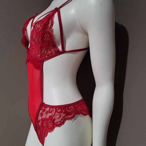 Floral Lace Mesh Cut-out Teddy Bodysuit - Picture 3 of 8